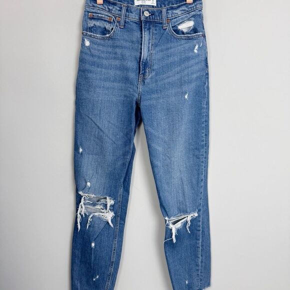 ABERCROMBIE & FITCH | The Mom High Rise Distressed Jeans Women’s Size 26 Long - Picture 3 of 11
